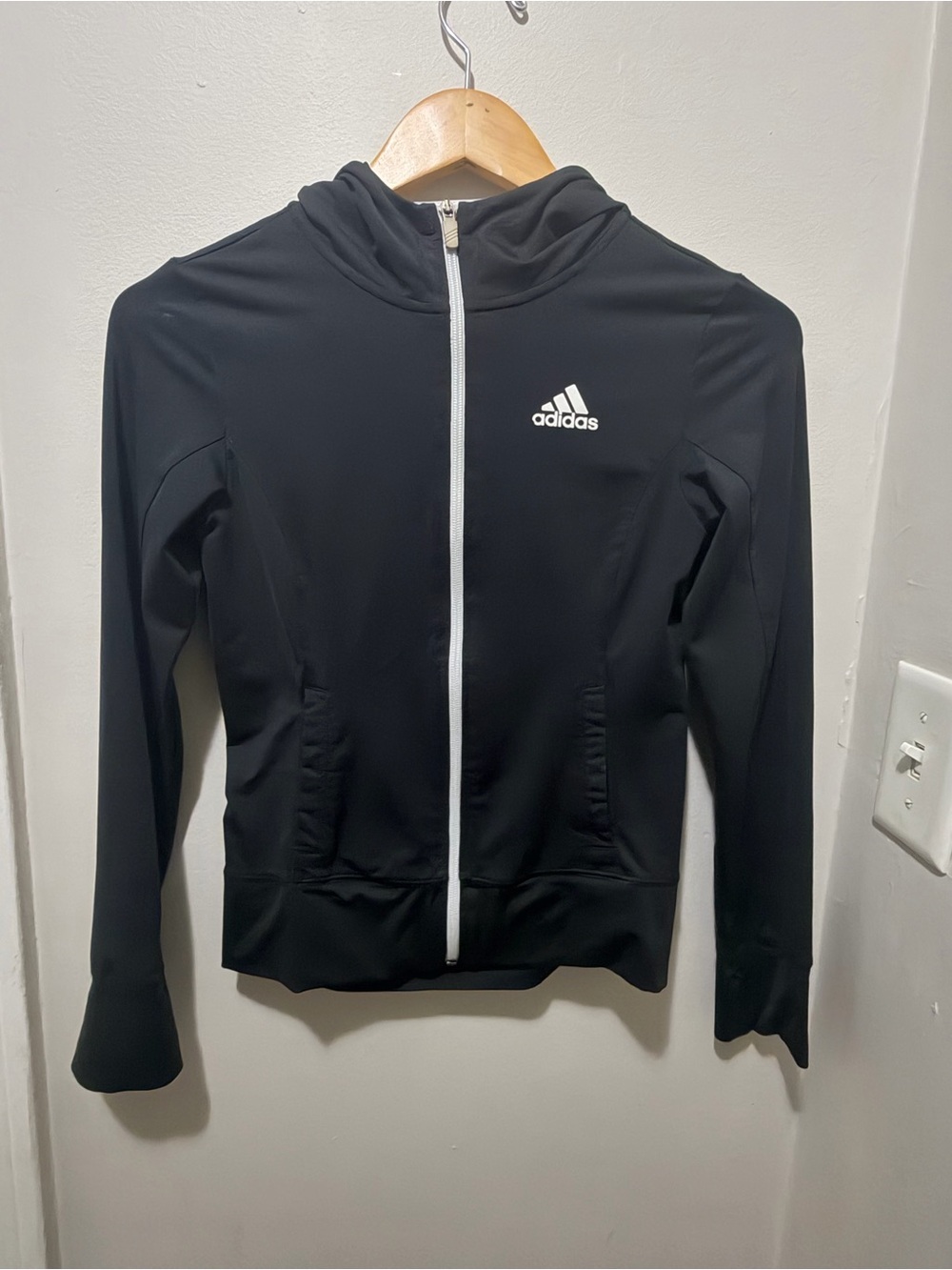 adidas Black Full-Zip Hooded Utility Jacket with White Zipper